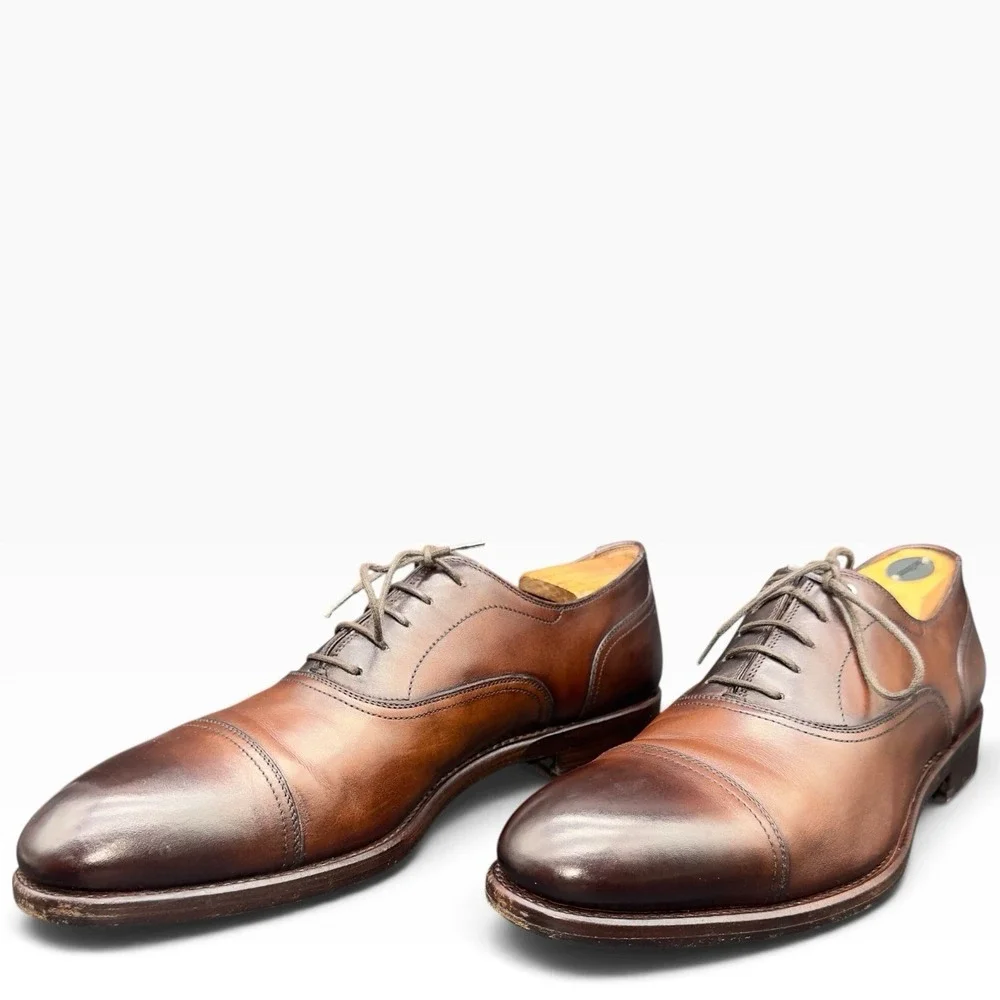 Salvatore Ferragamo Tramezza Cap Toe Oxfords Mens 9 D Brown Leather Italy 8162